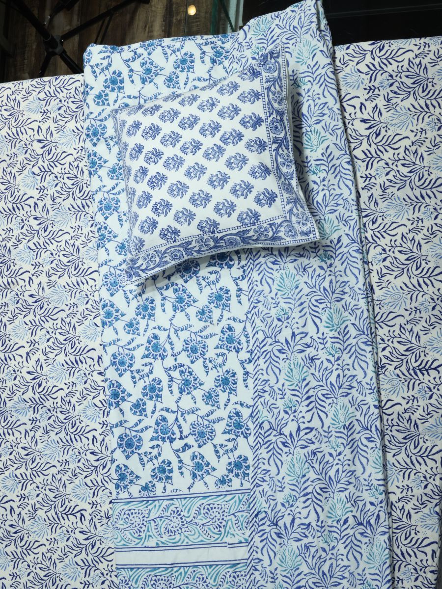 Blue Handblock Print Double Bedsheet