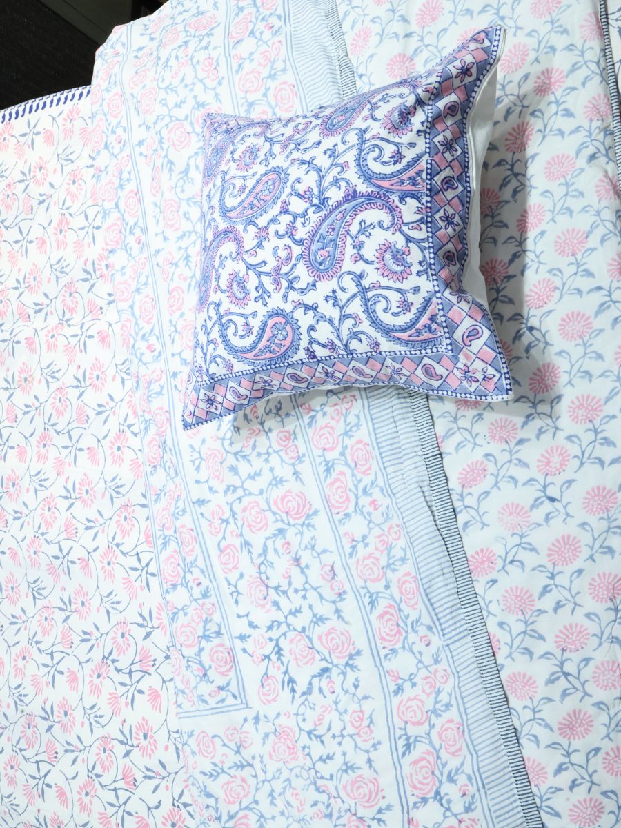 Pink Handblock Print Double Bedsheet