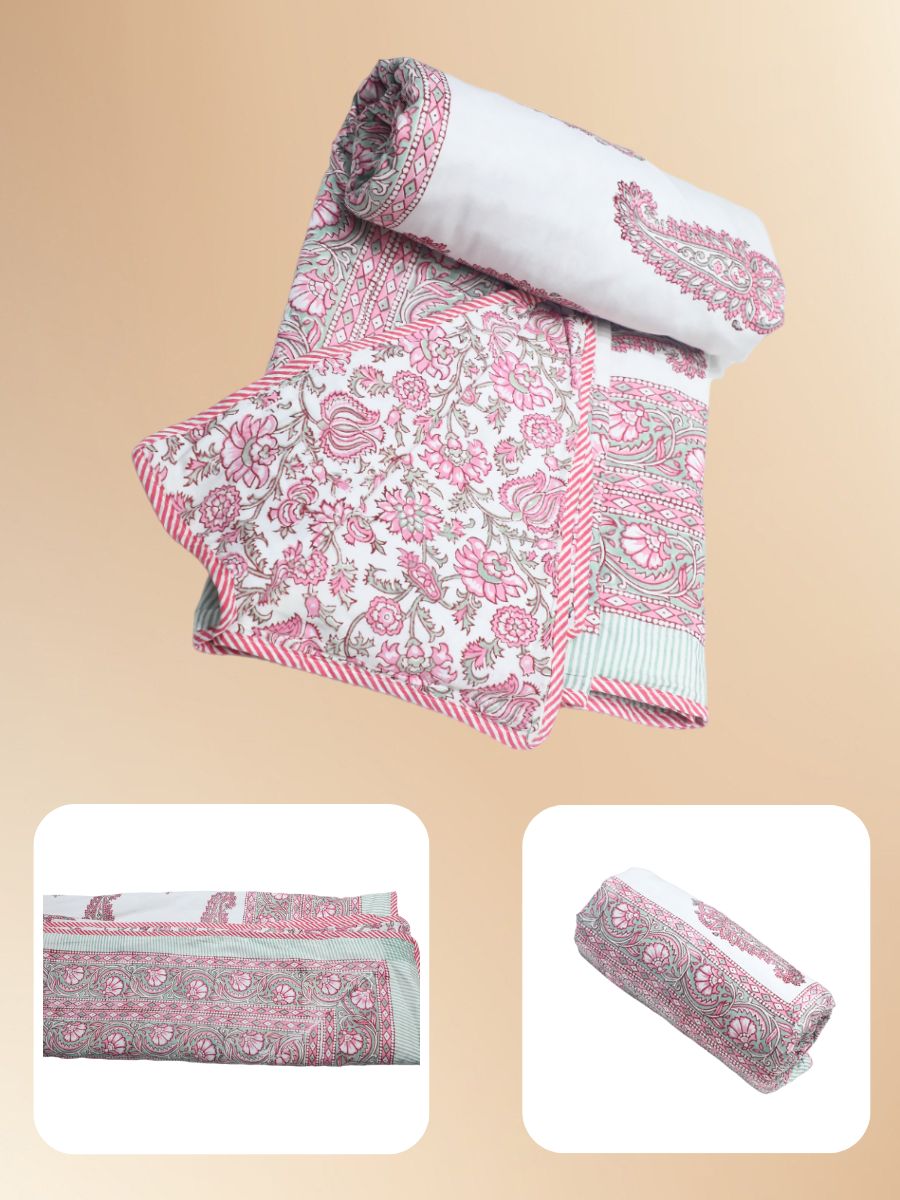 Pink Handblock Print Double Bed Dohar