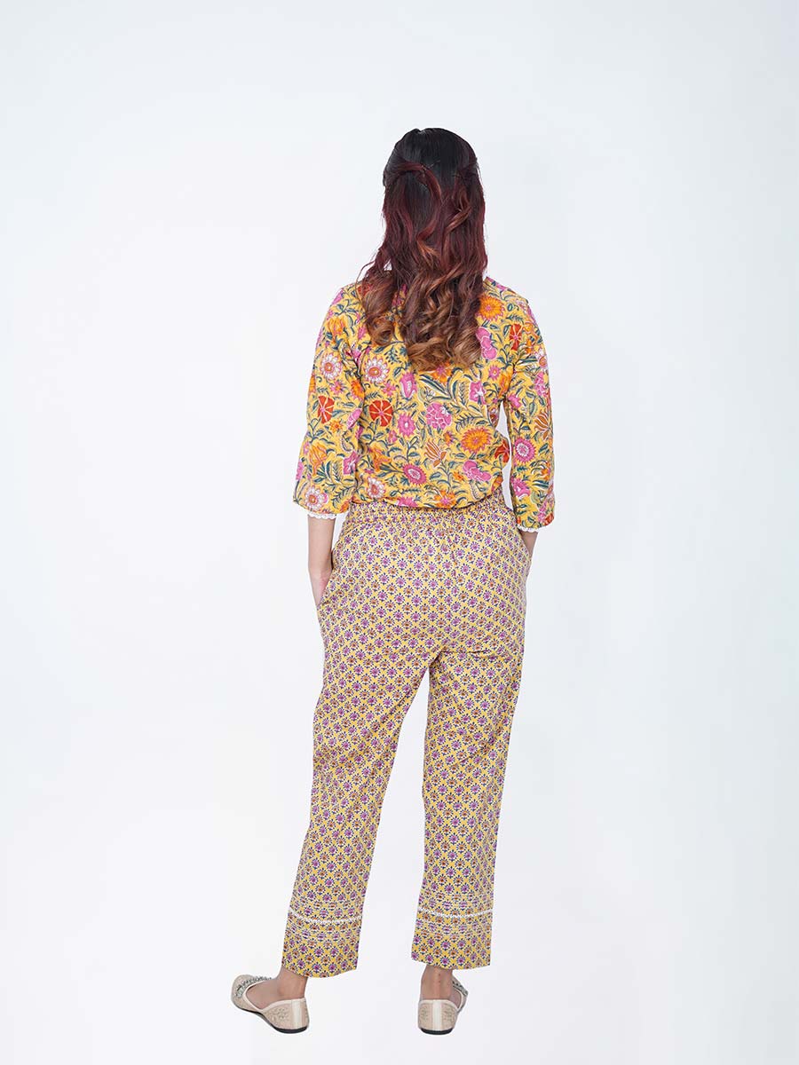 Yellow Cotton Kalamkari Print Suit Set
