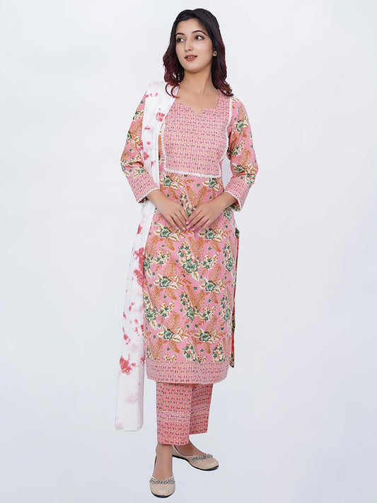 Multicolor Cotton Dabu Print Suit Set