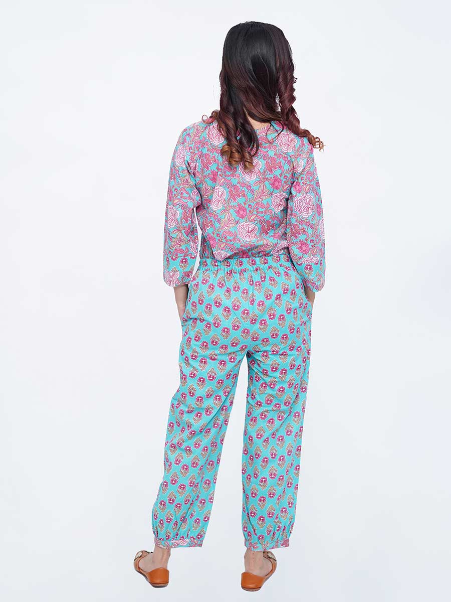 Blue Cotton Dabu Print Suit Set