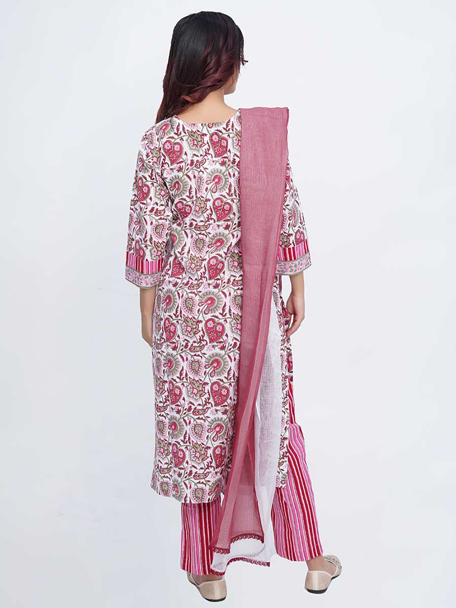Pink Cotton Dabu Print Suit Set
