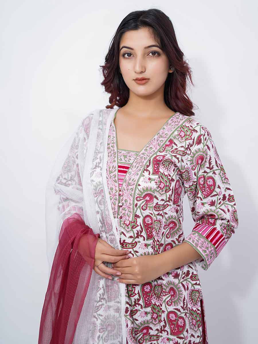 Pink Cotton Dabu Print Suit Set
