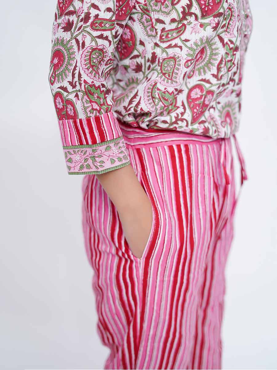 Pink Cotton Dabu Print Suit Set
