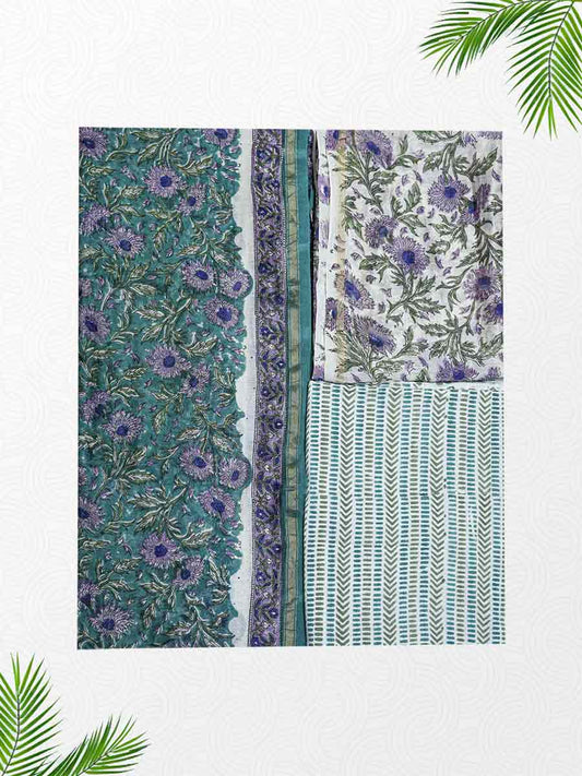 Green Chanderi Dabu Print Style Unstitched Dress Material