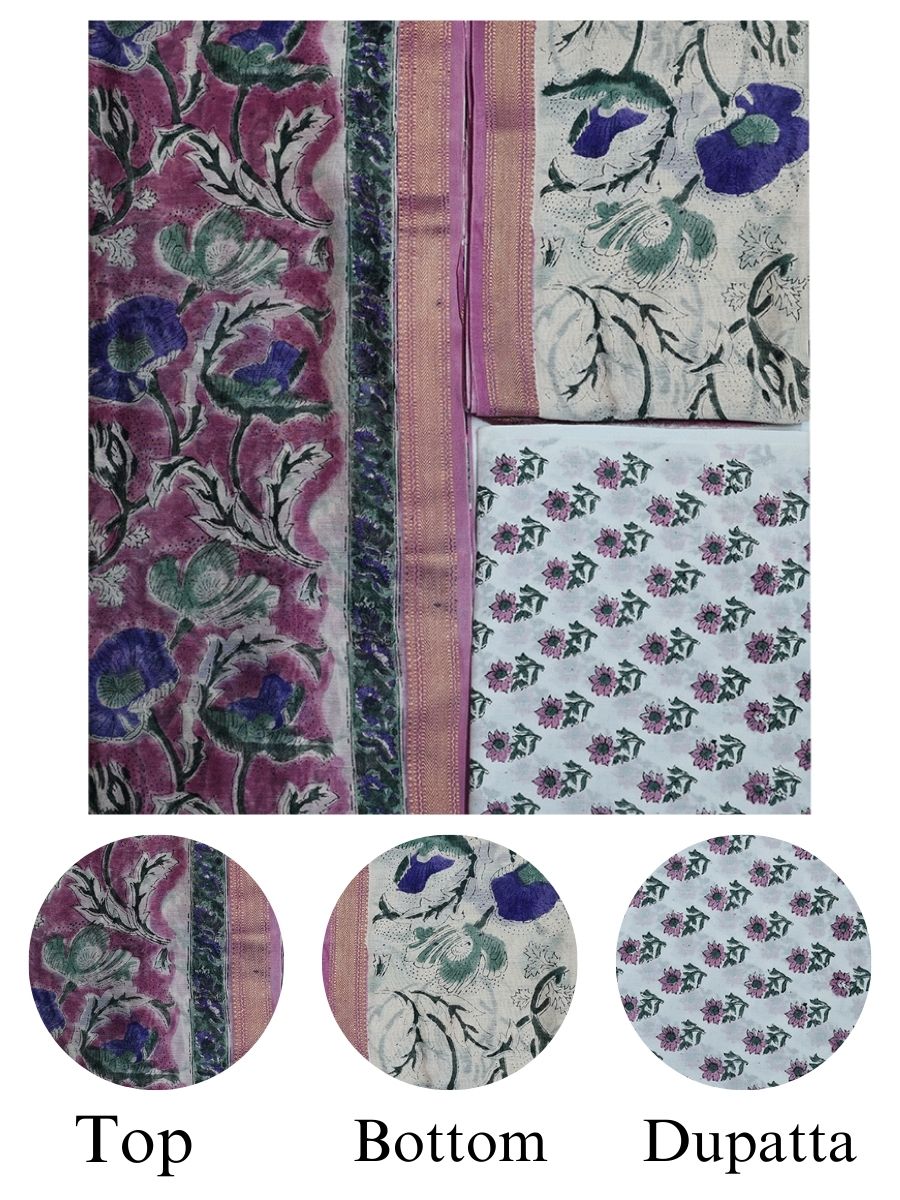 Pink Chanderi Kalamkari Print Style Unstitched Dress Material