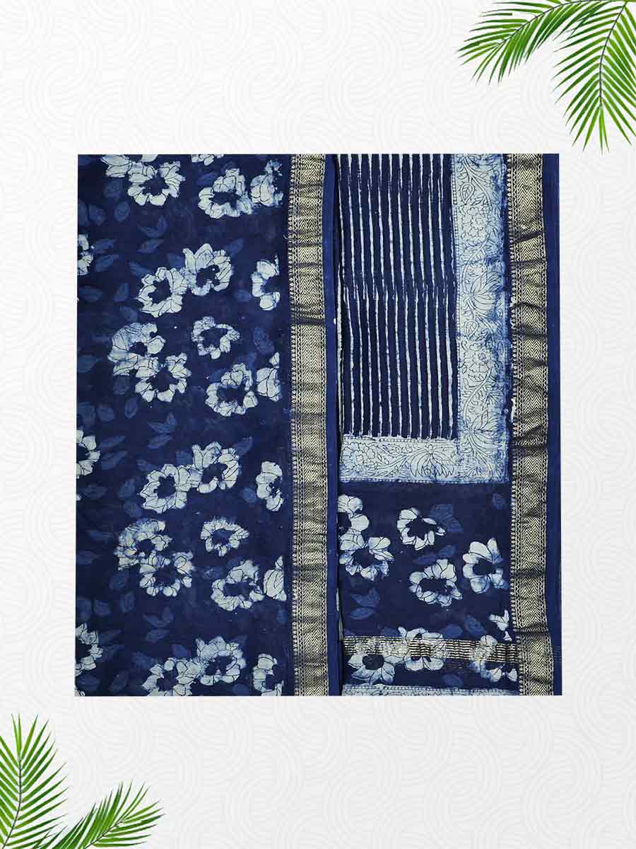 Blue Maheswari Dabu Print Style Unstitched Dress Material