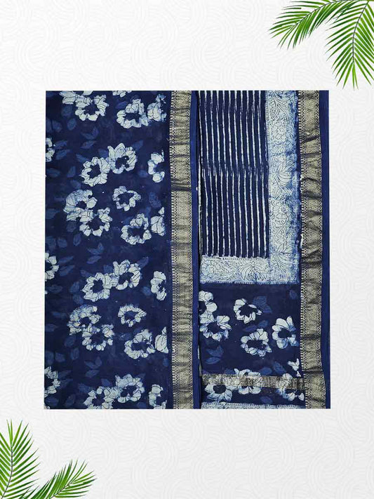 Blue Maheswari Dabu Print Style Unstitched Dress Material