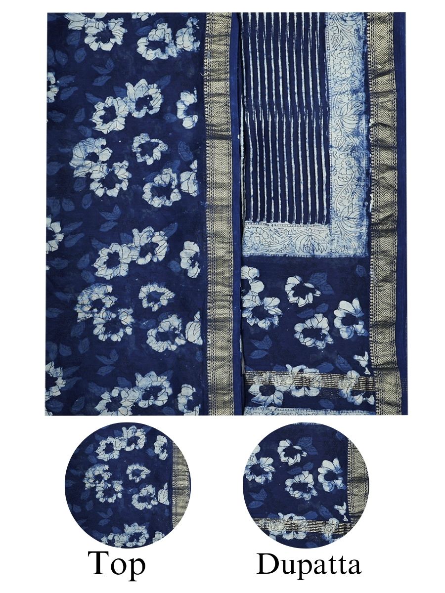 Blue Maheswari Dabu Print Style Unstitched Dress Material