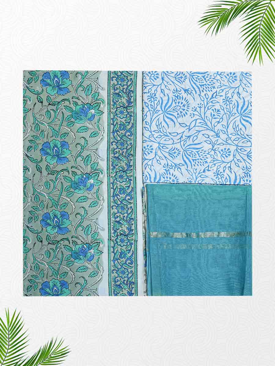 Blue Cotton Dabu Print Style Unstitiched Dress Material