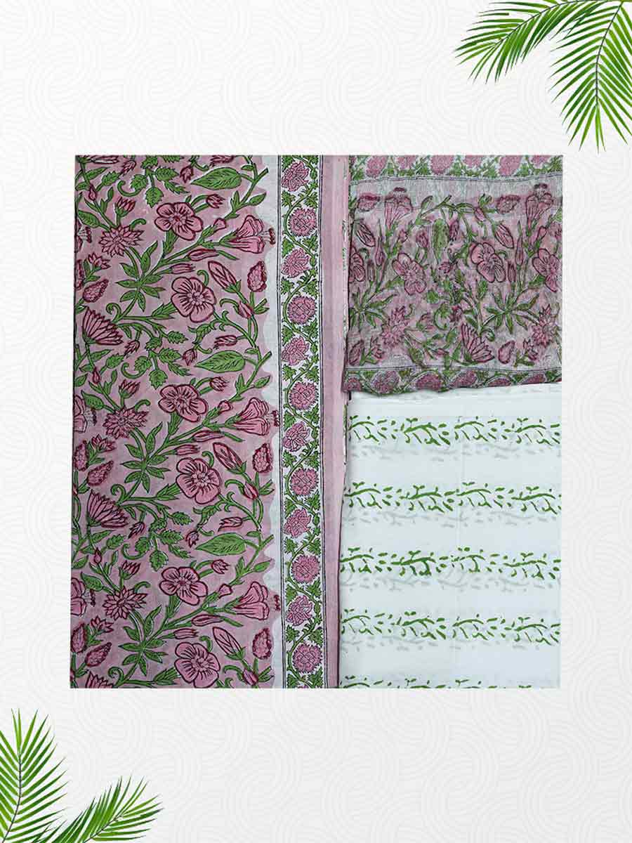 Pink Cotton Dabu Print Style Unstitiched Dress Material