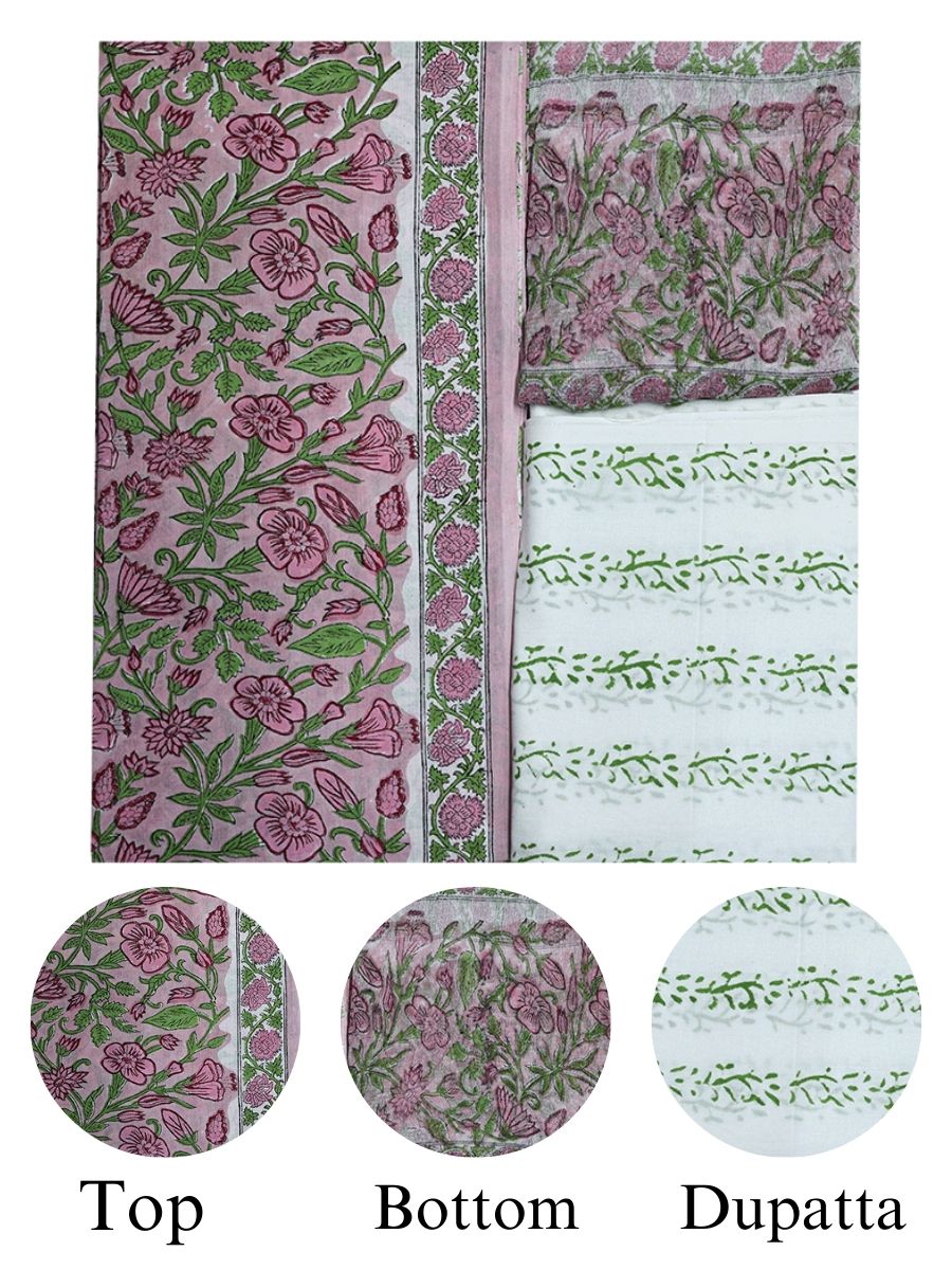 Pink Cotton Dabu Print Style Unstitiched Dress Material