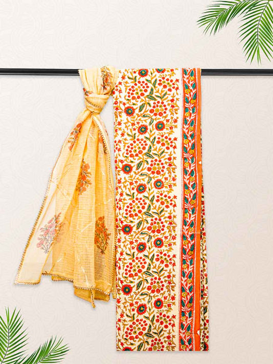 Orange Cotton Ajrak Print Style Unstitiched Dress Material