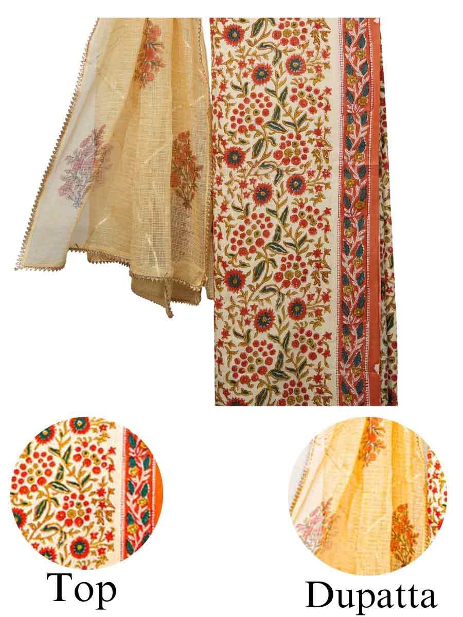 Orange Cotton Ajrak Print Style Unstitiched Dress Material