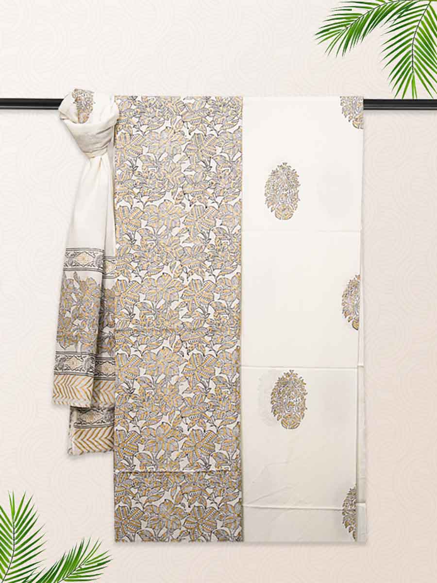 Multicolor Cotton Block & Bagru Print Style Unstitiched Dress Material