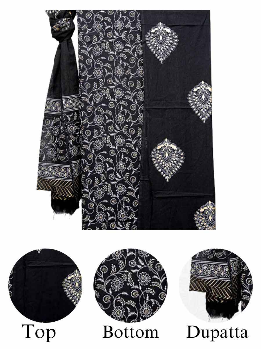 Black Cotton Block & Bagru Print Style Unstitiched Dress Material