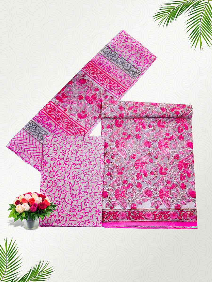 Pink Cotton Bagru Print Style Unstitiched Dress Material