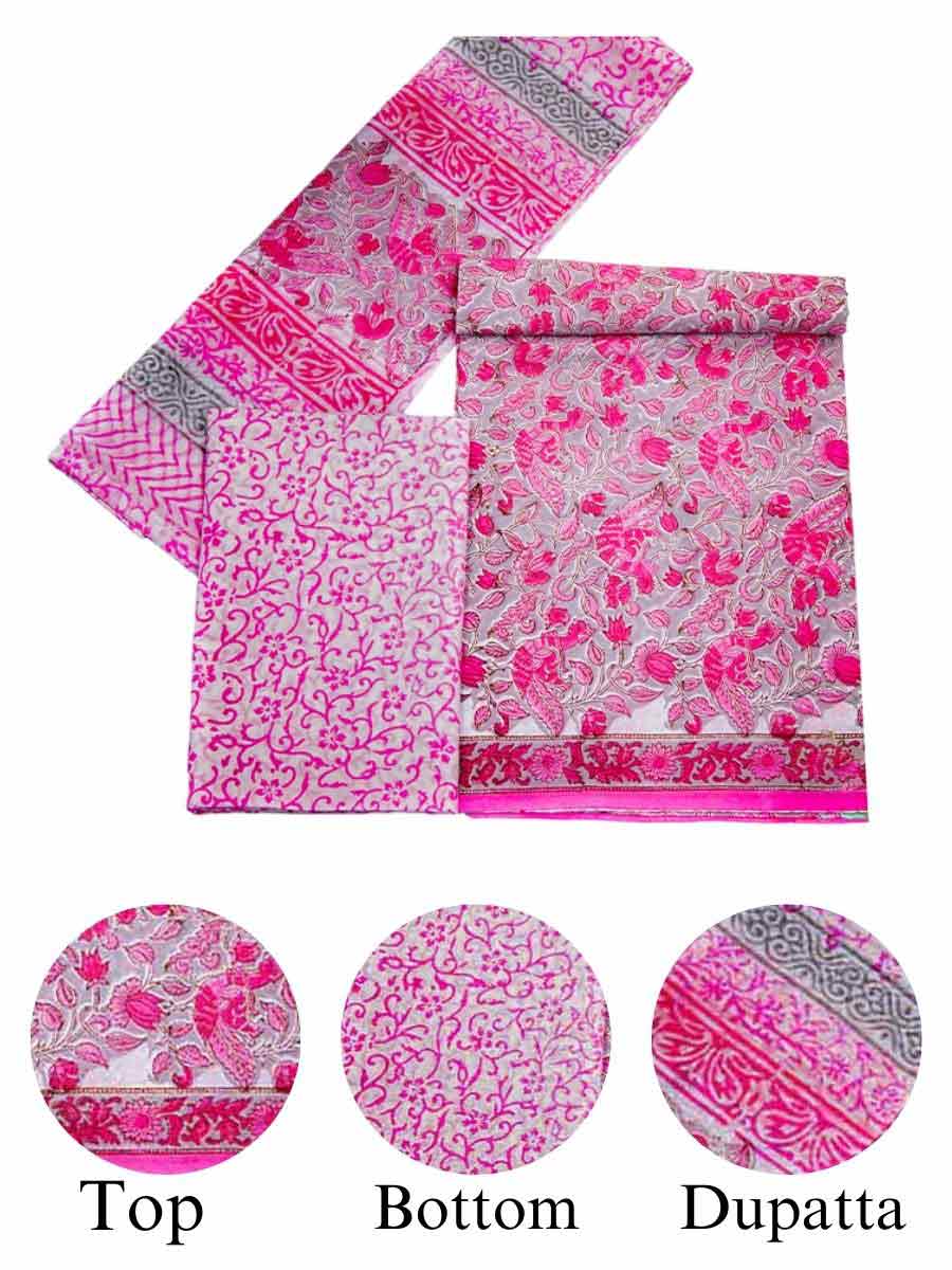 Pink Cotton Bagru Print Style Unstitiched Dress Material
