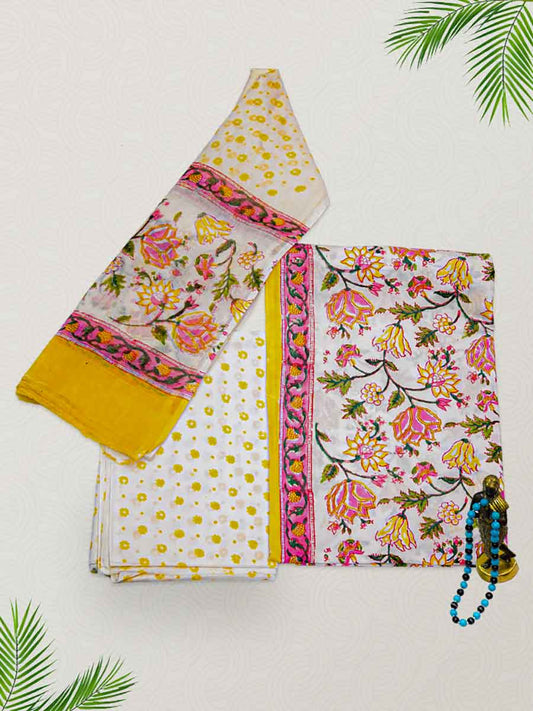 Yellow Cotton Bagru Print Style Unstitiched Dress Material