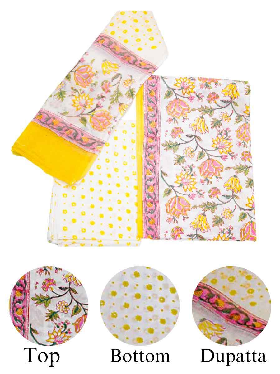 Yellow Cotton Bagru Print Style Unstitiched Dress Material