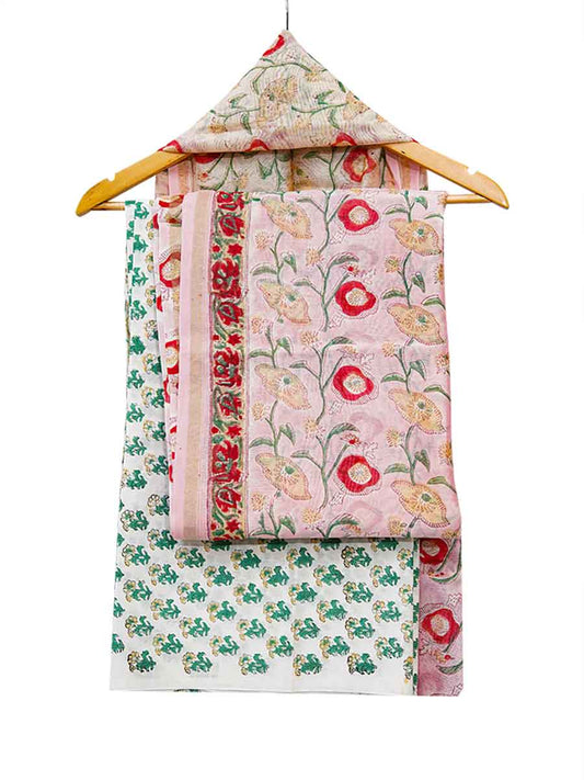 Multicolor Chanderi Bagru Print Style Unstitiched Dress Material