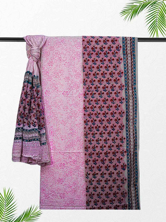 Pink Cotton Block & Bagru Print Style Unstitiched Dress Material