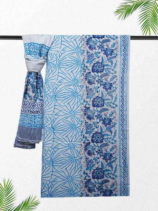Blue Cotton Bagru Print Style Unstitiched Dress Material