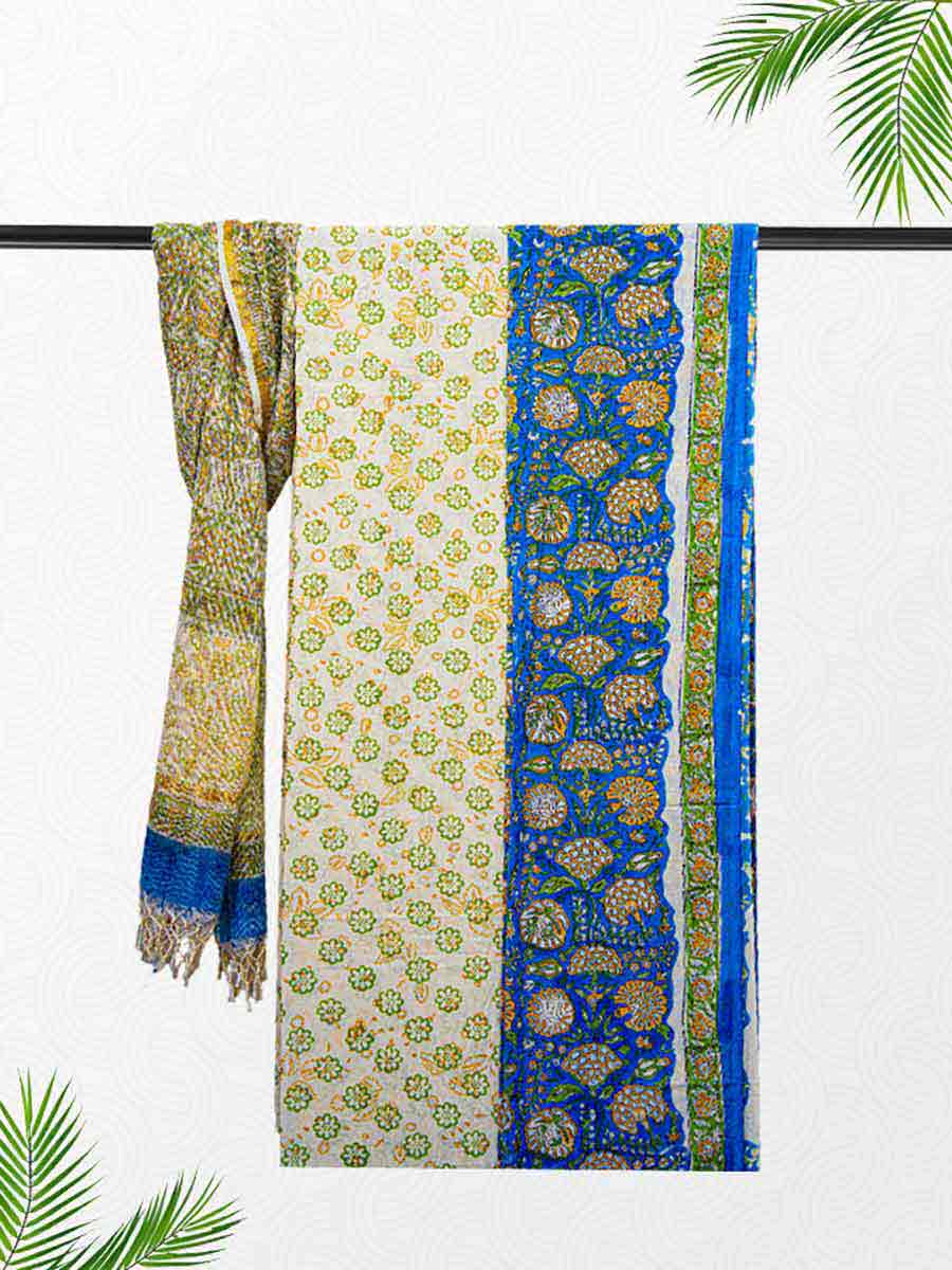 Blue Cotton Bagru Print Style Unstitiched Dress Material