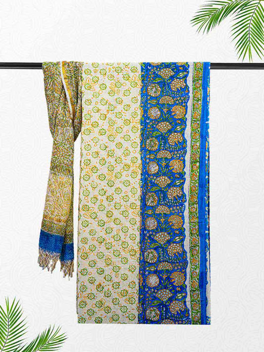 Blue Cotton Bagru Print Style Unstitiched Dress Material