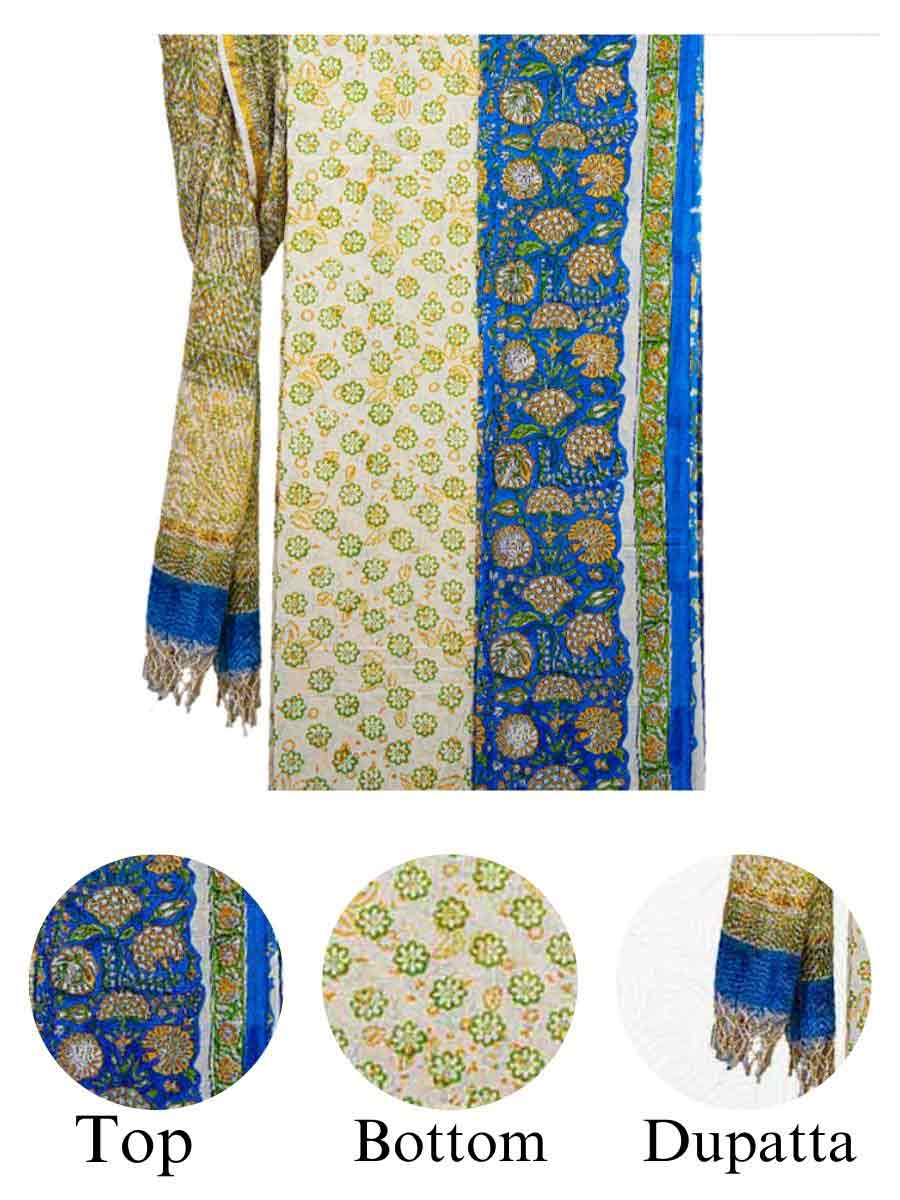 Blue Cotton Bagru Print Style Unstitiched Dress Material