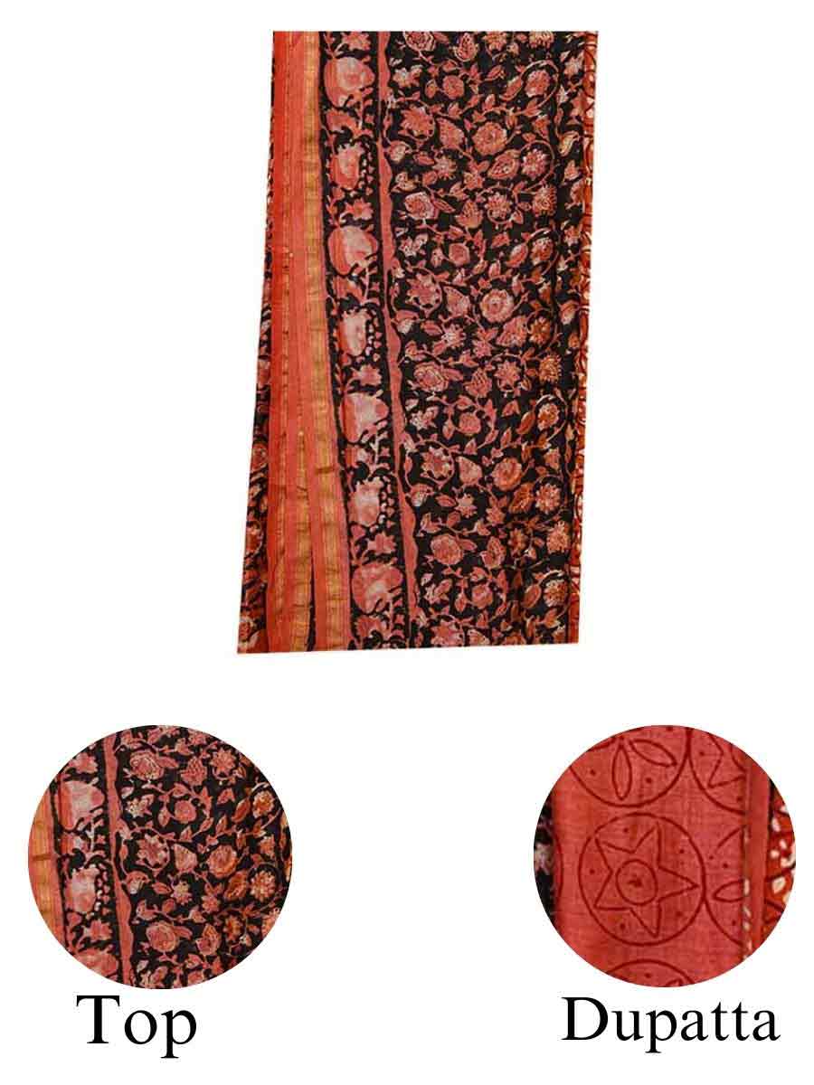 Brown Chanderi Bagru Print Style Unstitiched Dress Material