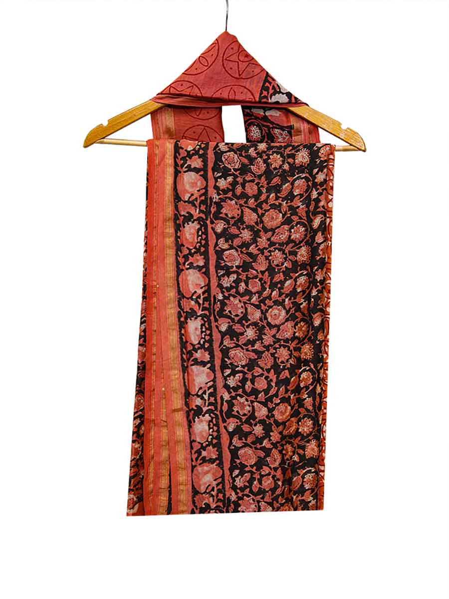 Brown Chanderi Bagru Print Style Unstitiched Dress Material