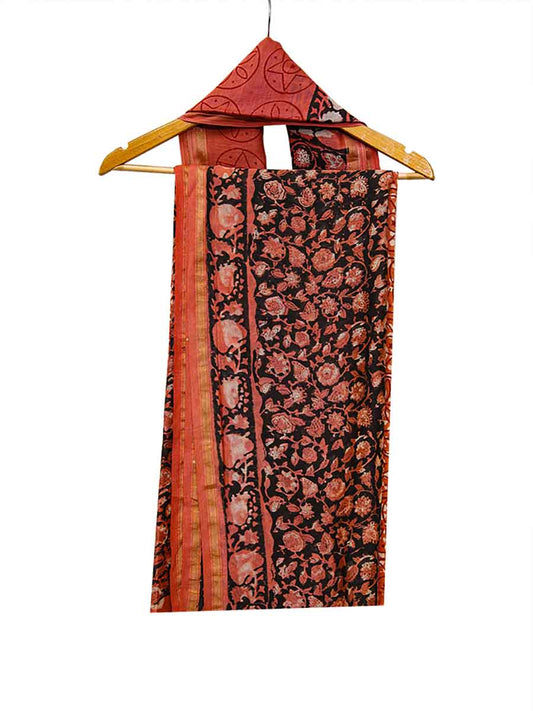 Brown Chanderi Bagru Print Style Unstitiched Dress Material
