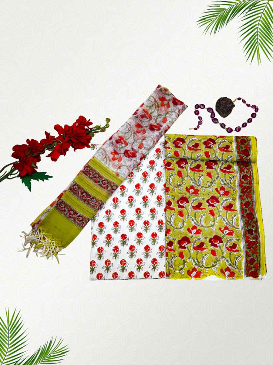 Multicolor Cotton Bagru Print Style Unstitiched Dress Material