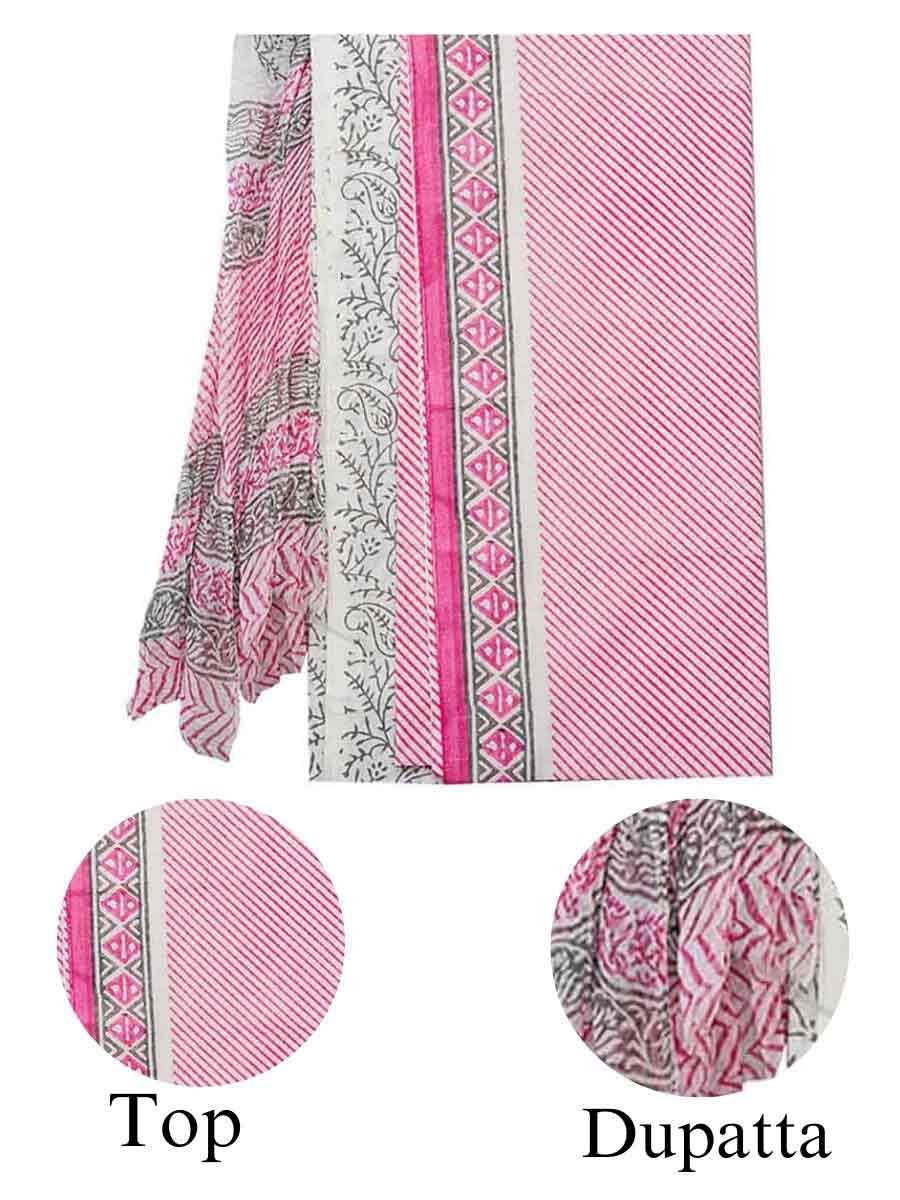 Pink Chanderi Striped Print Style Unstitiched Dress Material