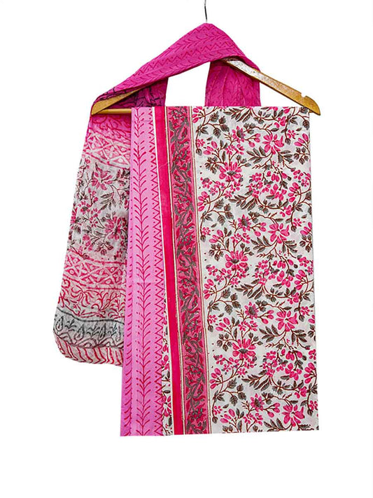 Pink Chanderi Bagru Print Style Unstitiched Dress Material