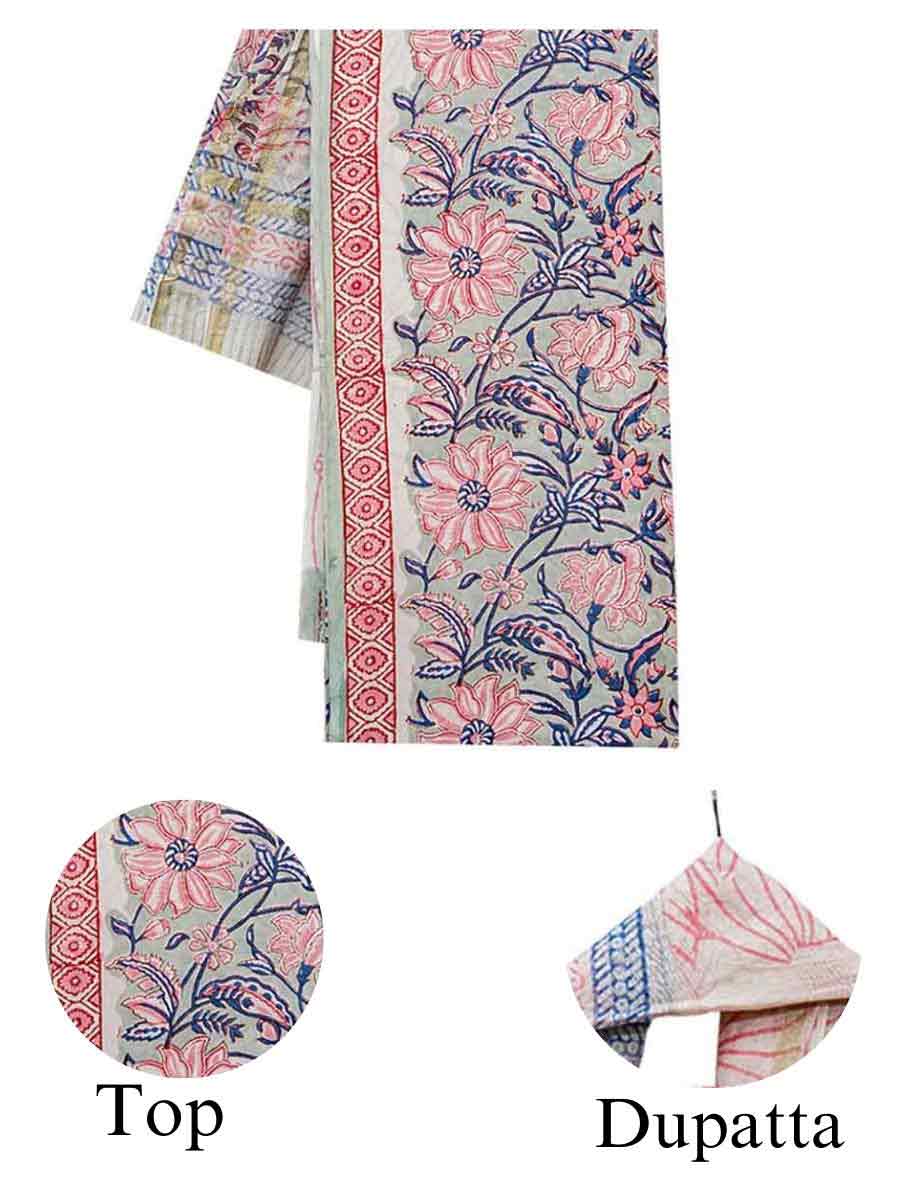 Multicolor Maheshwari Dabu Print Style Unstitiched Dress Material
