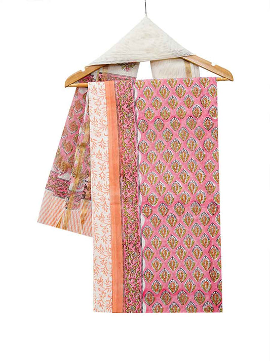 Multicolor Cotton Bagru Print Chanderi Dupatta Style Unstitiched Dress Material