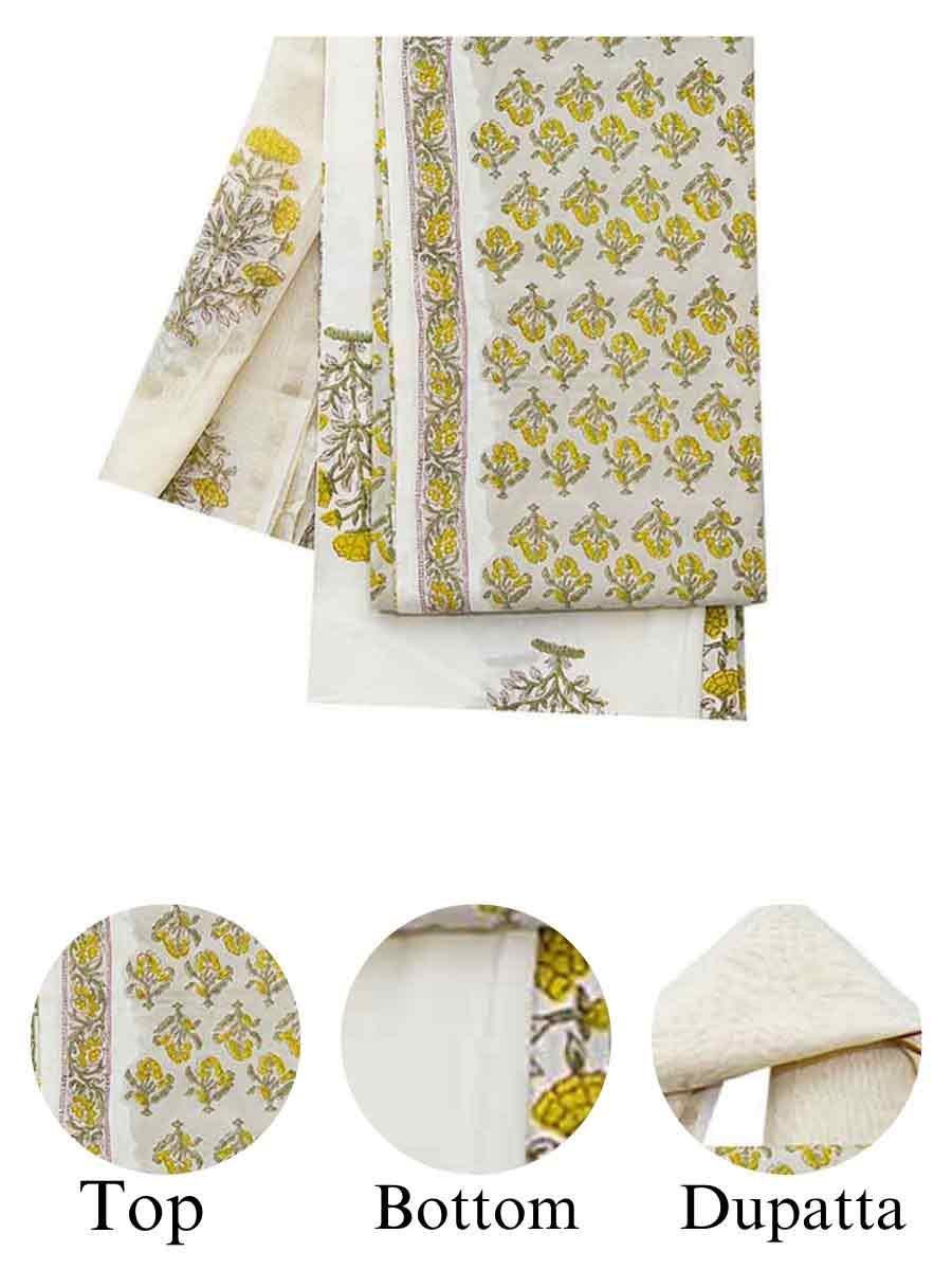 Multicolor Cotton Bagru Print Chanderi Dupatta Style Unstitiched Dress Material