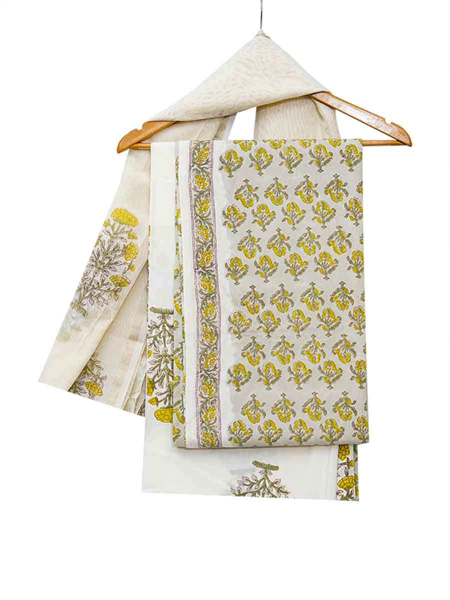 Multicolor Cotton Bagru Print Chanderi Dupatta Style Unstitiched Dress Material