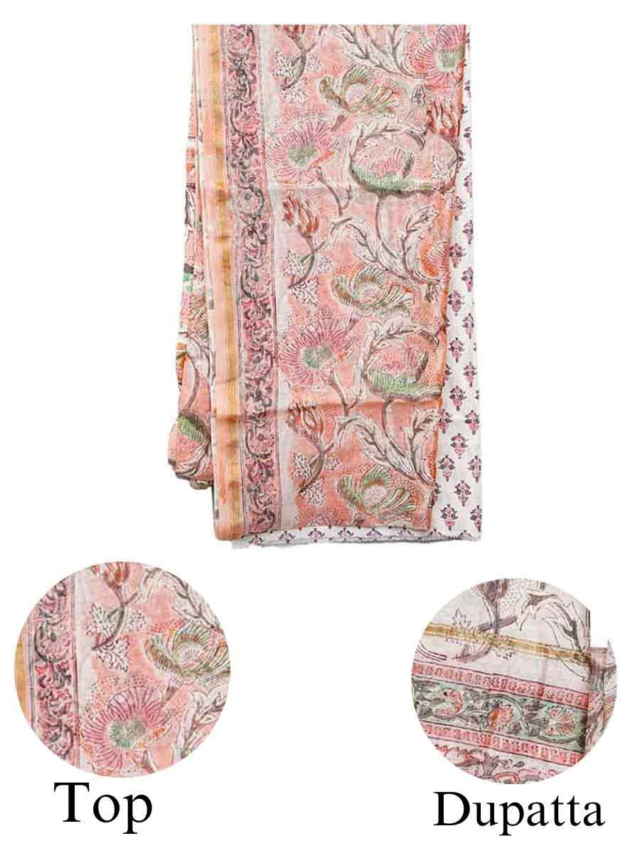 Multicolor Maheshwari Dabu Print Style Unstitiched Dress Material