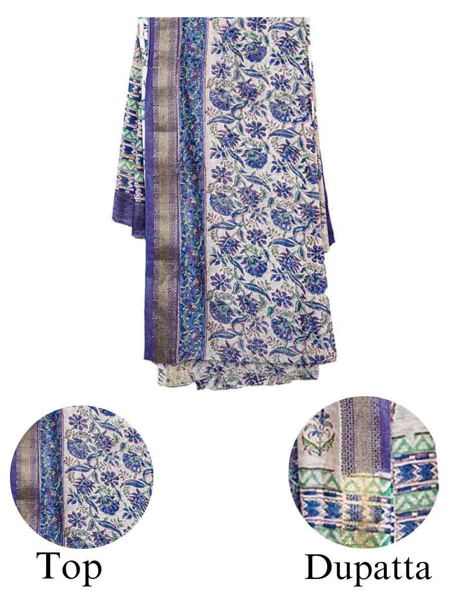 Blue Maheshwari Dabu Print Style Unstitiched Dress Material