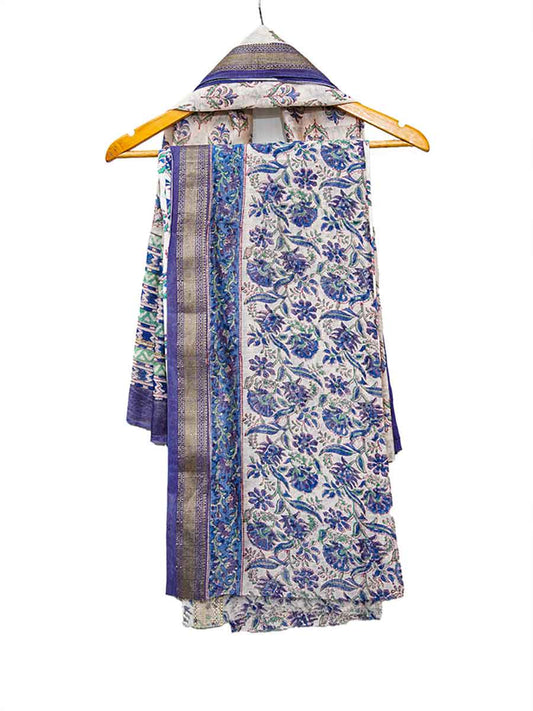 Blue Maheshwari Dabu Print Style Unstitiched Dress Material