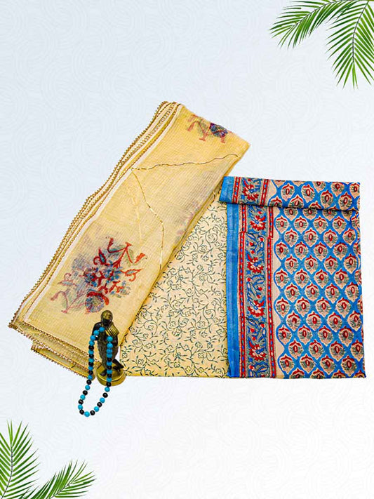 Yellow Cotton Bagru Print Style Unstitiched Dress Material