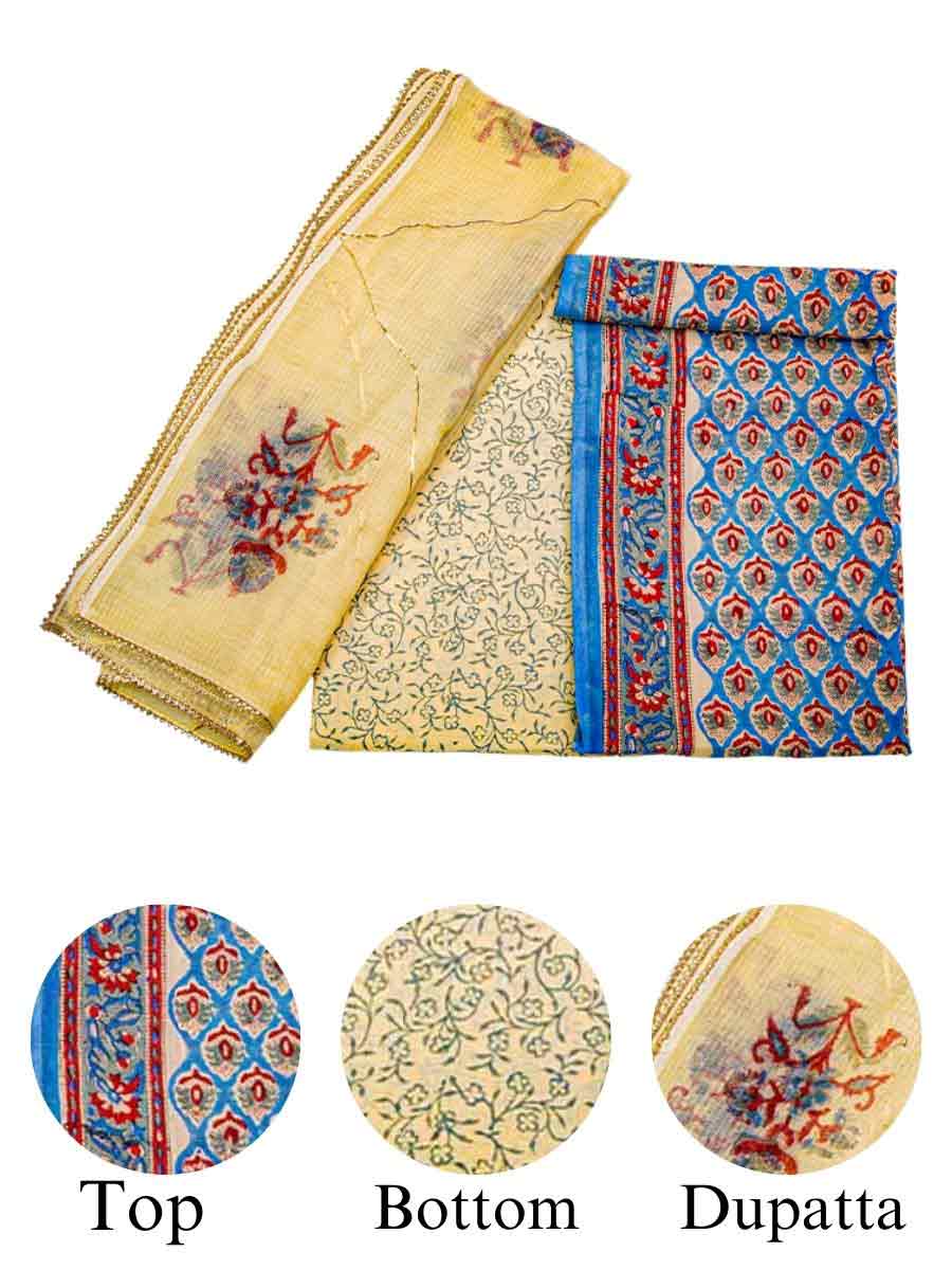 Yellow Cotton Bagru Print Style Unstitiched Dress Material