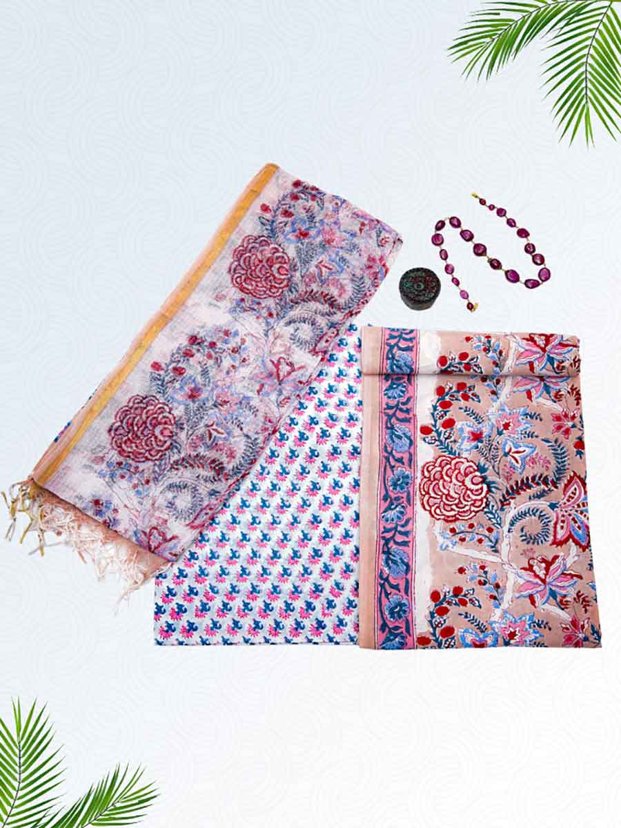 Multicolor Cotton Dabu Print Style Unstitiched Dress Material