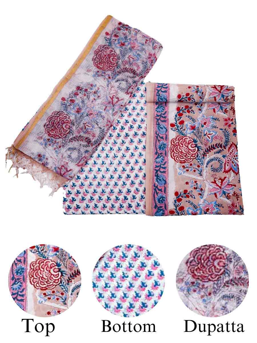 Multicolor Cotton Dabu Print Style Unstitiched Dress Material