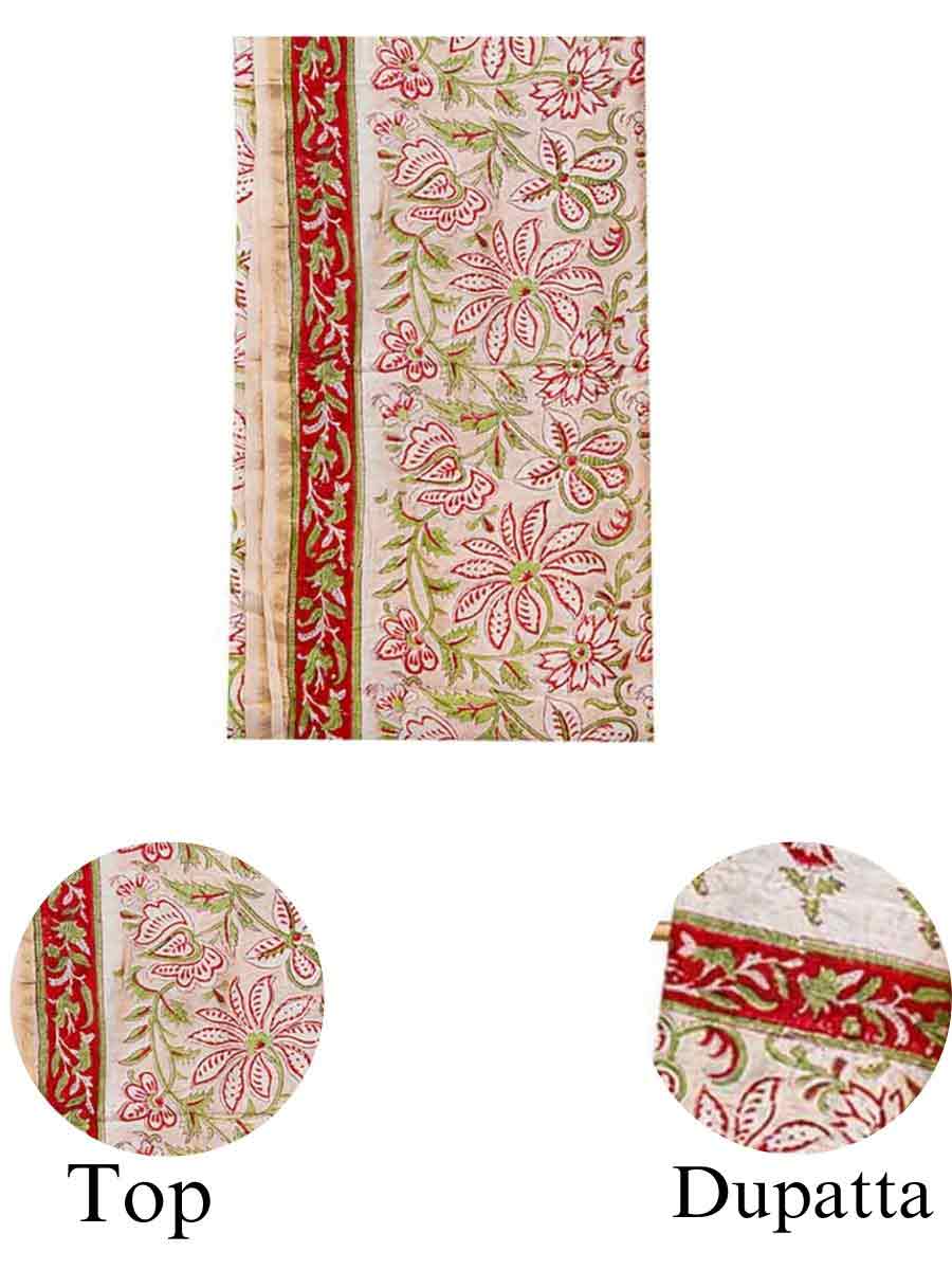 Multicolor Chanderi Dabu Print Style Unstitiched Dress Material