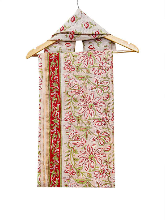 Multicolor Chanderi Dabu Print Style Unstitiched Dress Material